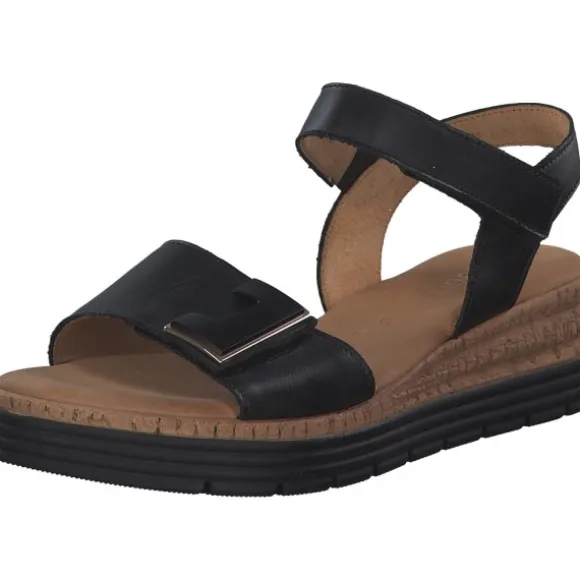 Gabor Comfort 42.700, Keilsandaletten, Damen, schwarz (uni+gold)