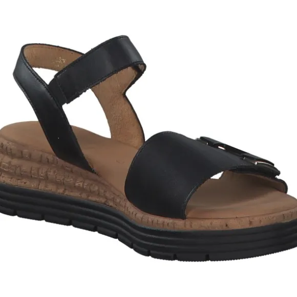 Gabor Comfort 42.700, Keilsandaletten, Damen, schwarz (uni+gold)