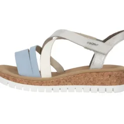 Rieker V4364, Keilsandaletten, Damen, aqua/offwhite/fog-silver