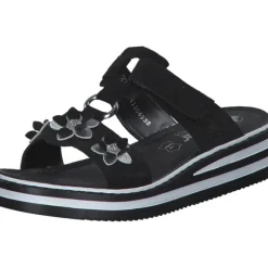 Rieker V0228, Plateau-Pantoletten, Damen, Schwarz/Silber