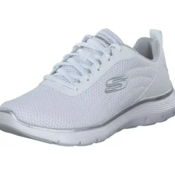 Skechers 150206-WSL FLEX APPEAL 5.0-UPTAKE, Schnürschuhe, Damen, WHITE MESH / SILVER TRIM
