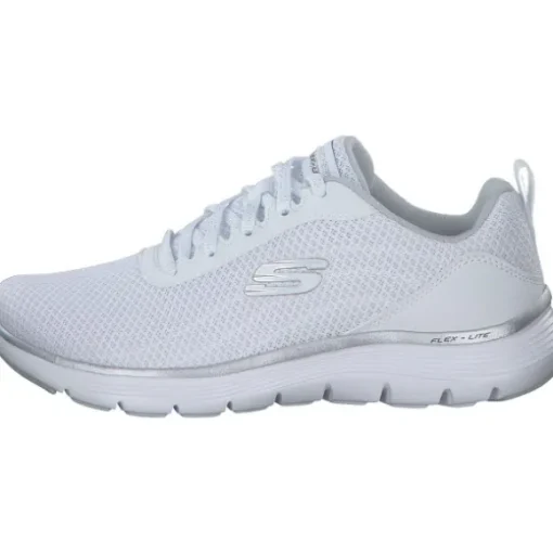 Skechers 150206-WSL FLEX APPEAL 5.0-UPTAKE, Schnürschuhe, Damen, WHITE MESH / SILVER TRIM