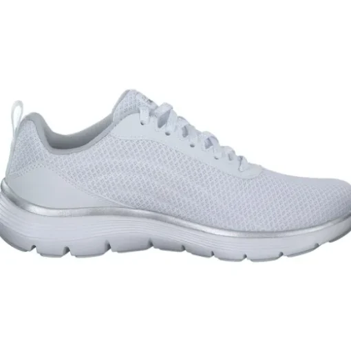 Skechers 150206-WSL FLEX APPEAL 5.0-UPTAKE, Schnürschuhe, Damen, WHITE MESH / SILVER TRIM